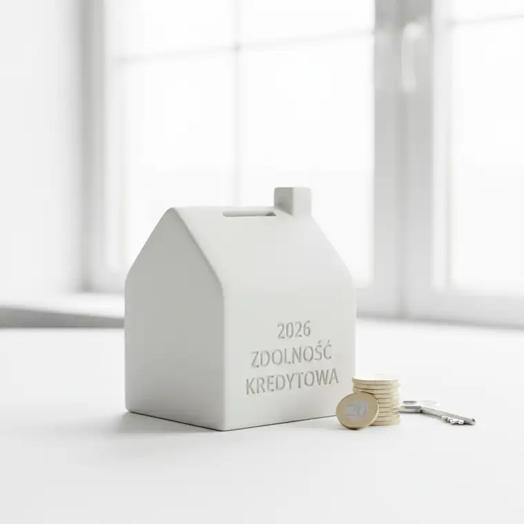 Młoda osoba analizuje zdolność kredytową na laptopie, pracując na umowie zlecenie i planując kredyt w 2026 roku