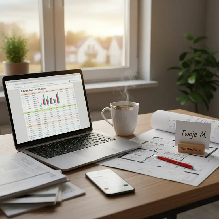 Małżeństwo analizujące ratę kredytu hipotecznego 500 tys. zł na mieszkanie, obliczające zdolność kredytową i wkład własny