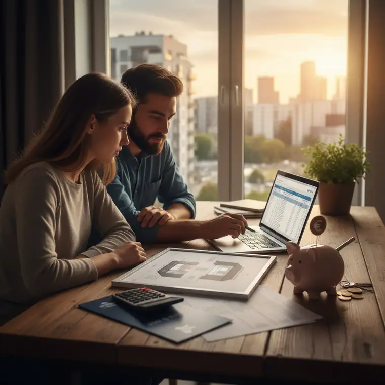 Młoda para analizuje, kiedy warto łączyć dochody partnerów, aby zwiększyć zdolność kredytową, przy spotkaniu z doradcą w banku