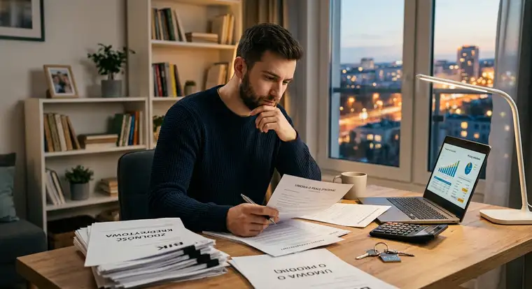 Para planująca zakup mieszkania analizuje zdolność kredytową i wkład własny, przygotowując się do kredytu hipotecznego